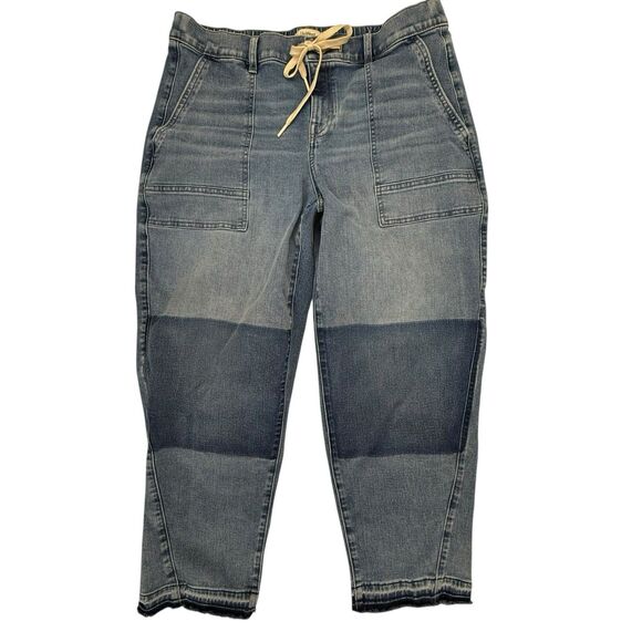 UpWest Relaxed Leg Boho Jeans Size Large Drawstring Released Hem Elastic Back - Picture 2 of 13